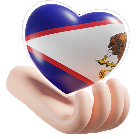 Heart Hand Care Flag Of American Samoa  3D Icon