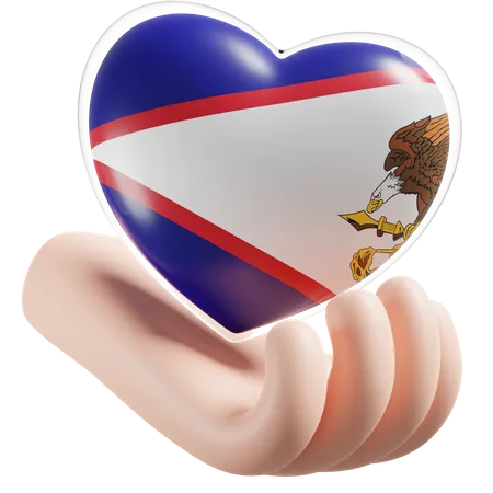 Heart Hand Care Flag Of American Samoa  3D Icon