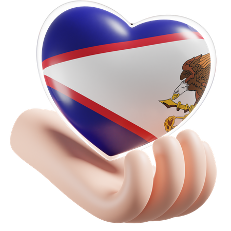 Heart Hand Care Flag Of American Samoa 3D Illustration