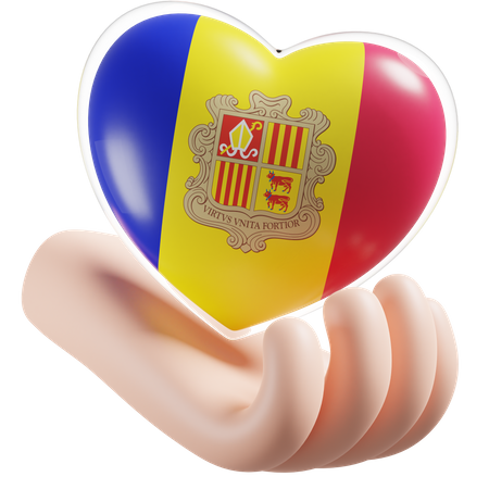 Heart Hand Care Flag Of Andorra  3D Icon