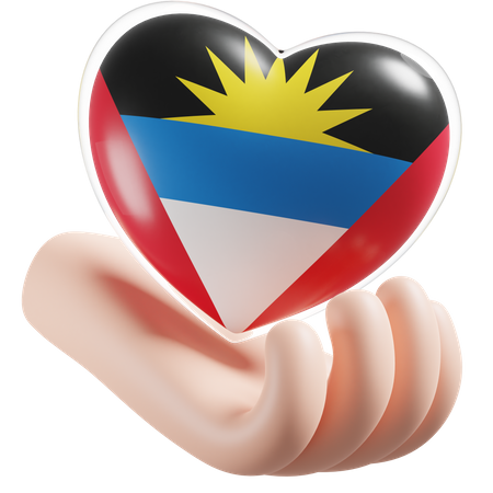 Heart Hand Care Flag Of Antigua and Barbuda  3D Icon