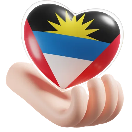Heart Hand Care Flag Of Antigua and Barbuda  3D Icon
