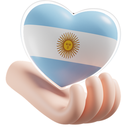 Heart Hand Care Flag Of Argentina 3D Illustration
