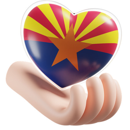 Heart Hand Care Flag Of Arizona 3D Illustration
