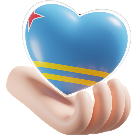 Heart Hand Care Flag Of Aruba  3D Icon