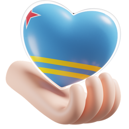 Heart Hand Care Flag Of Aruba 3D Illustration