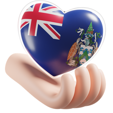 Heart Hand Care Flag Of Ascension Island  3D Icon