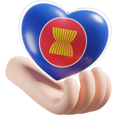 Heart Hand Care Flag Of Association of Southeast Asian Nations 3D Illustration
