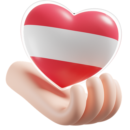 Heart Hand Care Flag Of Austria 3D Illustration