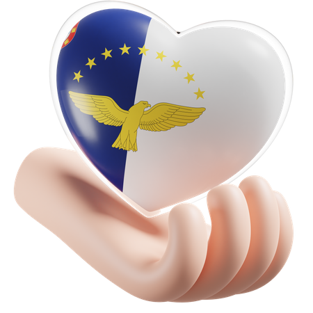 Heart Hand Care Flag Of Azores 3D Illustration