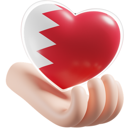Heart Hand Care Flag Of Bahrain  3D Icon