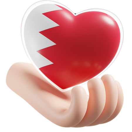 Heart Hand Care Flag Of Bahrain 3D Illustration
