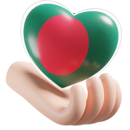 Heart Hand Care Flag Of Bangladesh 3D Illustration