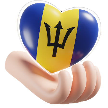 Heart Hand Care Flag Of Barbados 3D Illustration