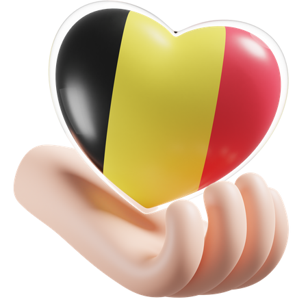 Heart Hand Care Flag Of Belgium 3D Illustration
