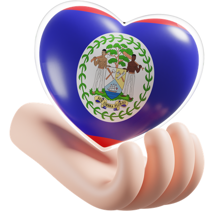 Heart Hand Care Flag Of Belize 3D Illustration