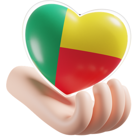 Heart Hand Care Flag Of Benin  3D Icon