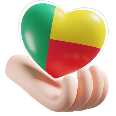 Heart Hand Care Flag Of Benin 3D Illustration