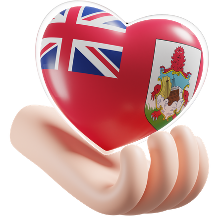 Heart Hand Care Flag Of Bermuda 3D Illustration