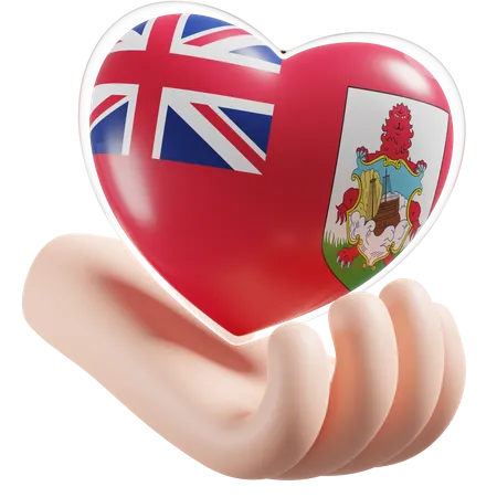 Heart Hand Care Flag Of Bermuda  3D Icon