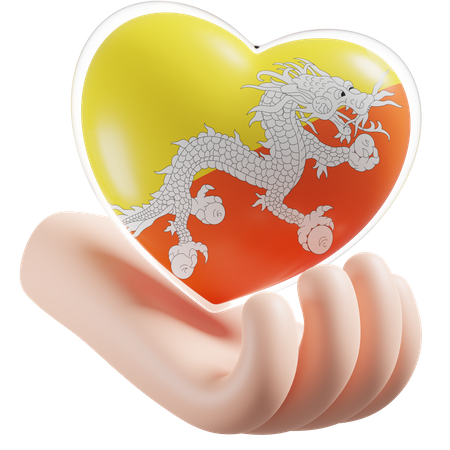 Heart Hand Care Flag Of Bhutan 3D Illustration