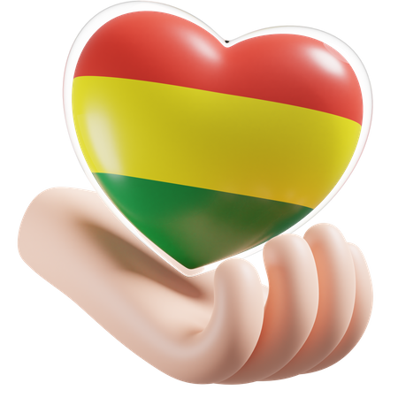 Heart Hand Care Flag Of Bolivia 3D Illustration