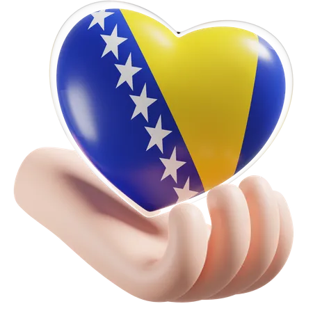 Heart Hand Care Flag Of Bosnia and Herzegovina  3D Icon