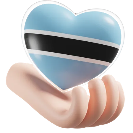 Heart Hand Care Flag Of Botswana  3D Icon