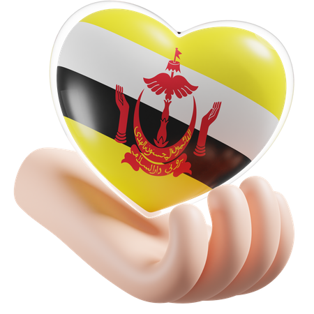 Heart Hand Care Flag Of Brunei  3D Icon