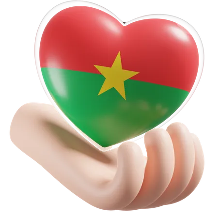 Heart Hand Care Flag Of Burkina Faso  3D Icon