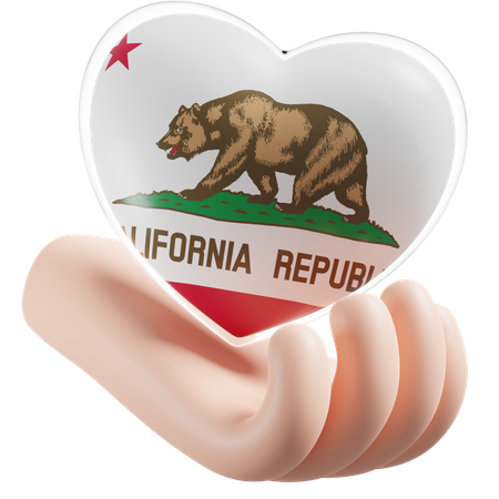 Heart Hand Care Flag Of California 3D Illustration