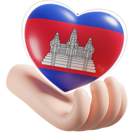 Heart Hand Care Flag Of Cambodia 3D Illustration