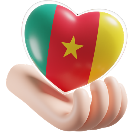 Heart Hand Care Flag Of Cameroon 3D Illustration