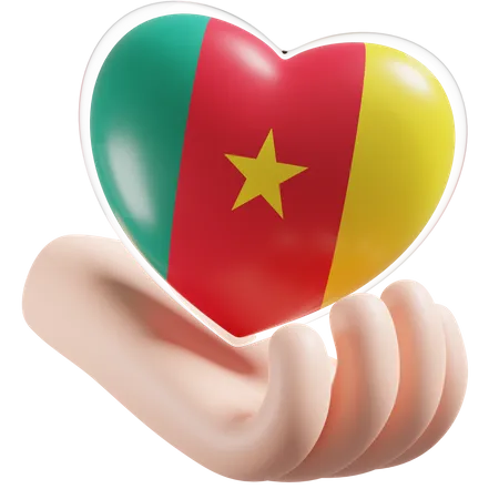 Heart Hand Care Flag Of Cameroon 3D Illustration
