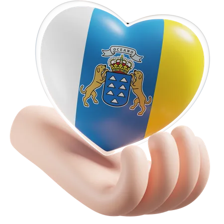 Heart Hand Care Flag Of Canary Islands  3D Icon