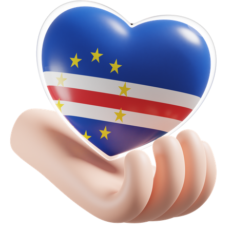 Heart Hand Care Flag Of Cape Verde  3D Icon