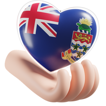 Heart Hand Care Flag Of Cayman Islands  3D Icon