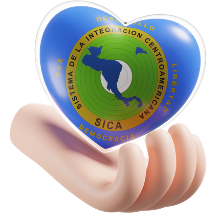 Heart Hand Care Flag Of Central American Integration System  3D Icon