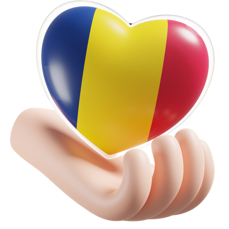 Heart Hand Care Flag Of Chad  3D Icon