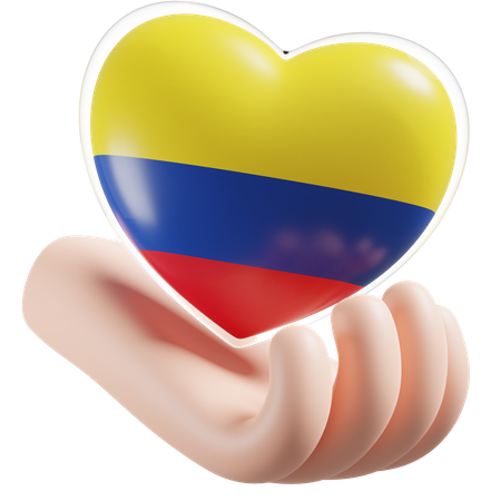 Heart Hand Care Flag Of Colombia  3D Icon