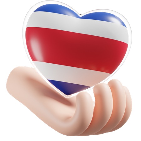 Heart Hand Care Flag Of Costa Rica 3D Illustration