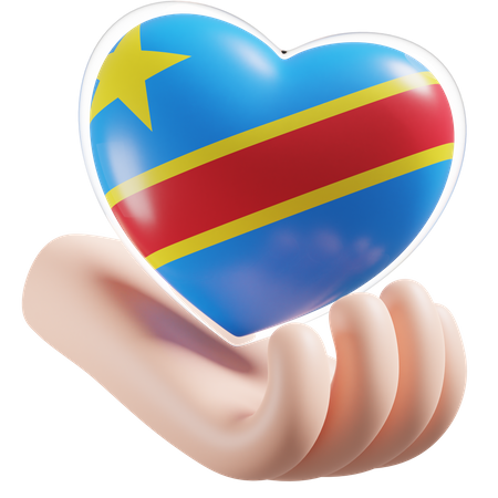Heart Hand Care Flag Of Democratic Republic of Congo  3D Icon