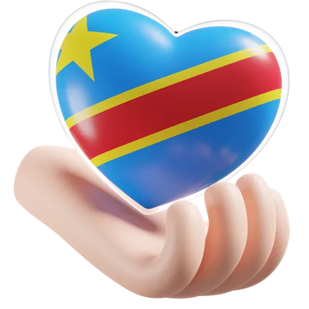 Heart Hand Care Flag Of Democratic Republic of Congo  3D Icon
