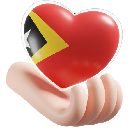 Heart Hand Care Flag Of East Timor  3D Icon