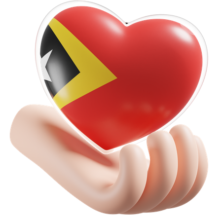 Heart Hand Care Flag Of East Timor  3D Icon
