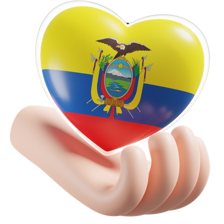 Heart Hand Care Flag Of Ecuador 3D Illustration