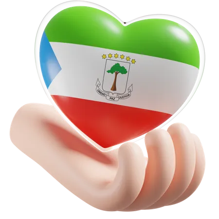 Heart Hand Care Flag Of Equatorial Guinea  3D Icon