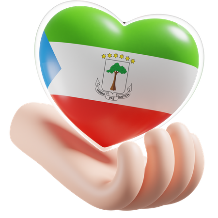 Heart Hand Care Flag Of Equatorial Guinea  3D Icon