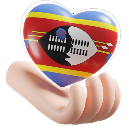 Heart Hand Care Flag Of Eswatini  3D Icon