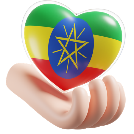 Heart Hand Care Flag Of Ethiopia  3D Icon